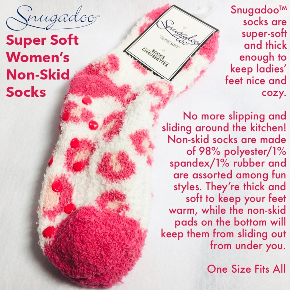 Snugadoo Too Super Soft Women’s Non-Skid Socks Pink and White NEW